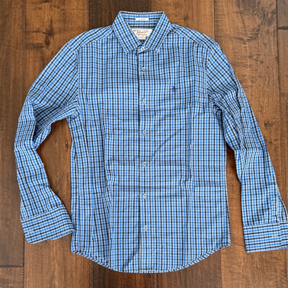 Original Penguin Blue and Black Checkered Men's Shirt